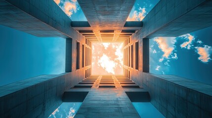 Poster - A building with a blue sky and clouds in the background