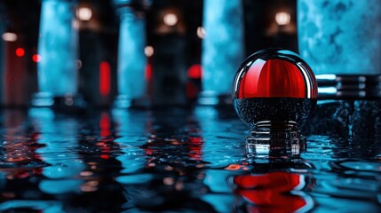 Poster - A red ball is floating in a body of water