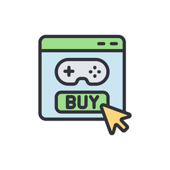Poster - Illustration representing online game purchase with digital click interface