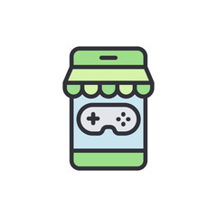 Poster - Mobile gaming marketplace icon, featuring a smartphone-shaped store facade