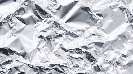 Poster - Crinkled Silver Foil Texture with Bright Reflections on Light Background
