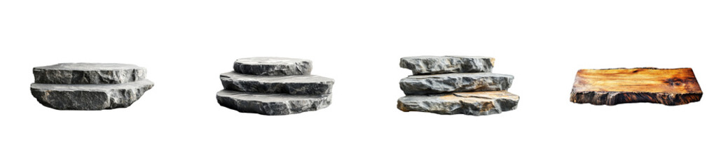 Stone and Wood Pedestal Podium Display Platforms, cut out transparent