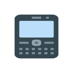 Poster - Illustration of a black mobile phone with a light blue screen and multiple buttons on the lower half