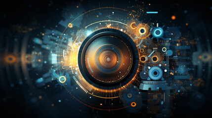 Poster - Conceptual visual depicting digital transformation with futuristic tech elements, symbolizing innovation, data, and connectivity.

