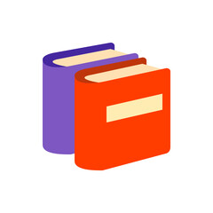 Poster - Illustration of two standing books, one in red with a label and one in purple, against a white background