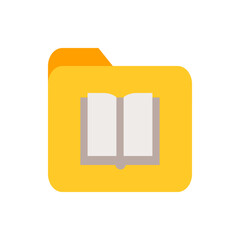 Poster - Illustration of an open book icon within a yellow folder with an orange tab on a white background
