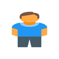 Poster - Illustration of a person with brown hair wearing a blue shirt and gray pants standing on a white background