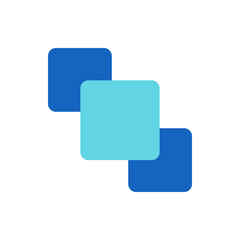 Poster - Three overlapping rounded squares in shades of blue creating a simple and modern abstract design element