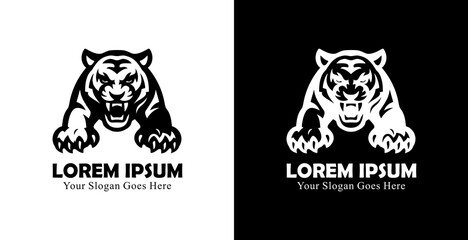 Aufkleber - Logo design in the form of a tiger hunting with a front view