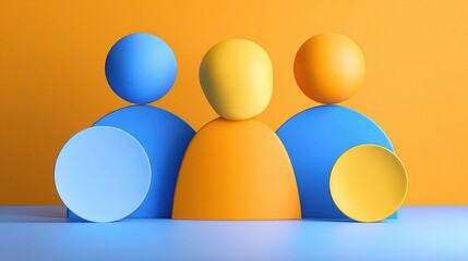 Poster - Abstract 3D People Icons in Blue, Orange, and Yellow Colors