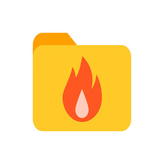 Poster - A yellow folder icon with a bright orange flame symbol in the center against a plain white background