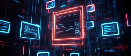Poster - Futuristic glowing screens with checkmarks