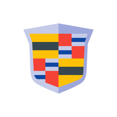 Poster - Illustration of a colorful shield with horizontal and vertical stripes in a light gray frame design