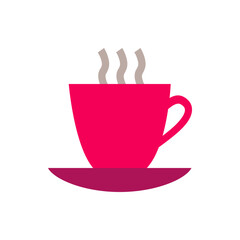 Poster - Illustration of a pink cup with steam rising from it, sitting on a pink saucer, against a white background