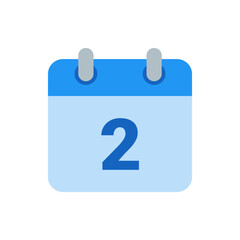 Poster - Illustration of a calendar page showing the number two in blue on a light blue background date reminder