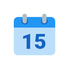 Poster - Illustration of a blue calendar icon with the number fifteen displayed in a bold sans serif typeface