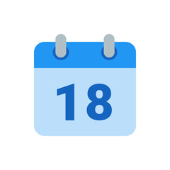 Poster - Illustration of a blue calendar icon with the number eighteen displayed prominently in the center date block