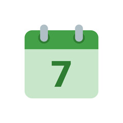 Poster - Illustration of a green and light green calendar icon displaying the number seven in a simple design style