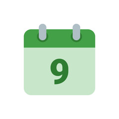 Poster - Illustration of a green calendar with the number nine indicating a specific date or appointment time