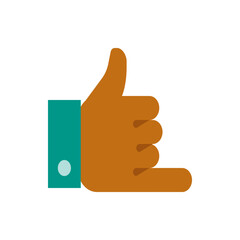Poster - Illustration of a hand making a call me gesture with a brown skin tone and a teal shirt cuff design
