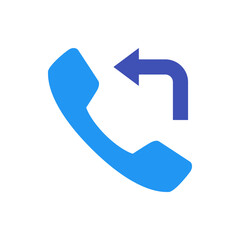 Poster - A blue phone receiver icon with a dark blue arrow pointing left and down indicating a return call