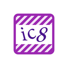 Poster - Rounded purple square with diagonal stripes containing the text ic8 in a white rectangle area