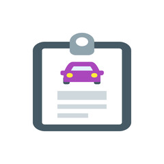 Poster - Illustration of a clipboard with a purple car icon and lines on it for notes and document tracking needs