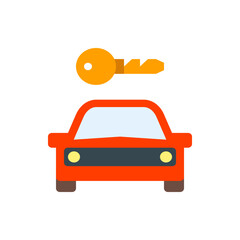 Poster - Illustration of a red car with a gray windshield and a key floating above it on a white background