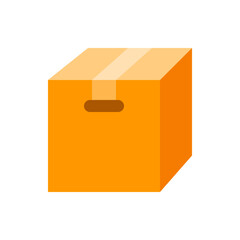 Poster - Illustration of a closed orange cardboard box with a handle and tape on top viewed at an angle front side
