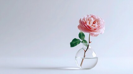 Poster - Elegant Single Stem Rose in Clear Glass Vase on Minimal Background