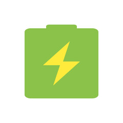 Poster - Illustration of a green battery with a yellow lightning bolt indicating charging on a white background
