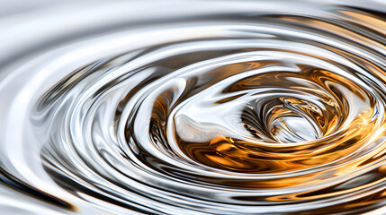 Poster - Liquid Vortex: Abstract swirling vortex of liquid, exhibiting mesmerizing concentric circles of silver and gold hues. The texture and movement captivate.