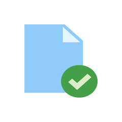 Poster - A blue document with a folded corner and a green circle containing a white check mark in the lower right