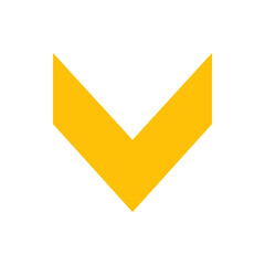 Poster - A yellow chevron pointing downwards is centered on a white background in a simple graphic design style