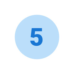 Poster - A light blue circle containing a large blue number five centered within it on a white background space