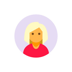 Poster - Illustration of a woman with blonde hair and a red shirt against a light purple circular background art 100