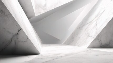 Poster - Abstract White Marble Geometry with Angular Blocks and Light