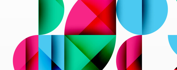 Aufkleber - Abstract geometric composition. Overlapping circles, triangles create vibrant colorful pattern. Modern design, clean aesthetic.
