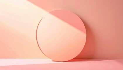 Poster - Soft pink circular object casting shadows minimalism studio photography calm environment side view abstract concept