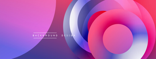 Poster - Abstract colorful circles overlap, creating dynamic visual effect. Gradient shades blend pink, purple, blue hues. Modern design element.