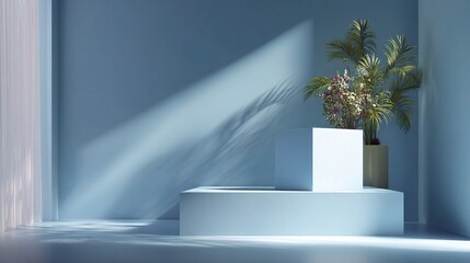 Poster - Modern Floating Podium in Blue Toned Studio with Natural Light