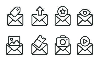 Poster - Email and messaging line icons set – outline, communication, digital symbols
