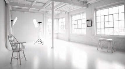 Poster - Pure White Photography Studio with Soft Lighting and Empty Space