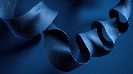 Poster - Blue Ribbon Sculpture Forms Against Navy Background in Contrast