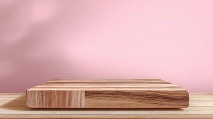 Poster - Wooden Tabletop on Pink Abstract Background for Creative Projects