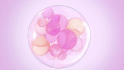 Poster - Essence with many atoms floating in drops. Design collagen bubbles. Mix a cream and serum with a liquid. Cosmetic Molecule Essence Particles