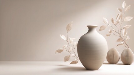 Poster - Minimalist Ceramic Vase in Neutral Tones with Decorative Elements
