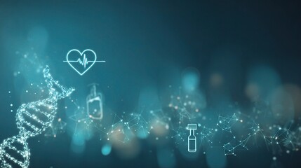 Poster - Health and Medicine Icons with DNA and Heartbeat Background