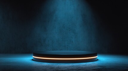 Poster - Futuristic Neon Circular Podium in Dark Environment with Light Glow