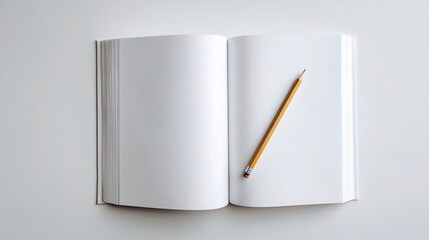 Poster - Flat Lay of Open Book and Pencil on Clean Modern Surface
